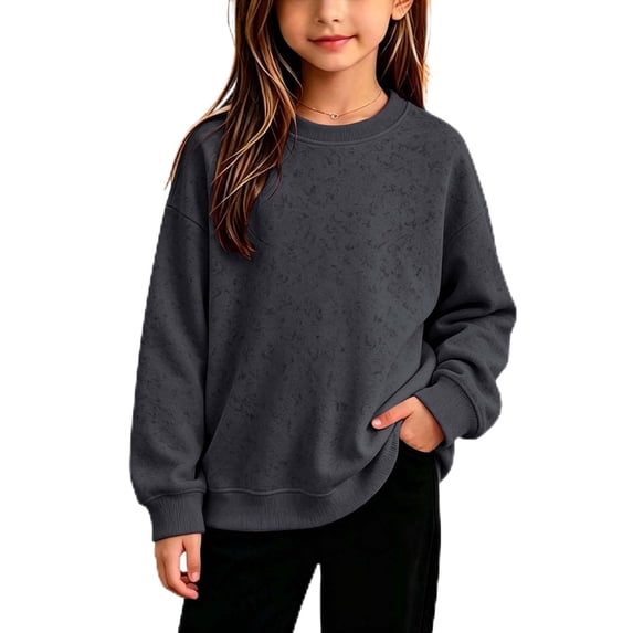 Grblisyd Girls Crewneck Sweatshirts Kids Fashion Loose Drop Shoulder Pullover Basic Long Sleeve Fall Winter Clothes