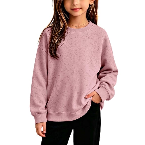 Grblisyd Girls Crewneck Sweatshirts Kids Fashion Loose Drop Shoulder Pullover Basic Long Sleeve Fall Winter Clothes