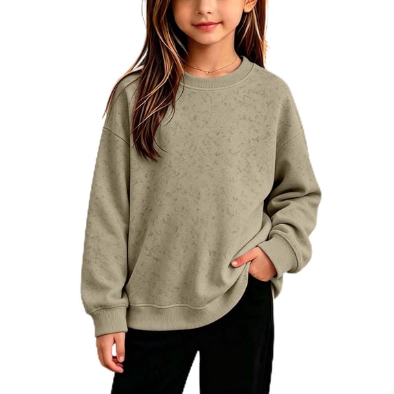 Grblisyd Girls Crewneck Sweatshirts Kids Fashion Loose Drop Shoulder Pullover Basic Long Sleeve Fall Winter Clothes