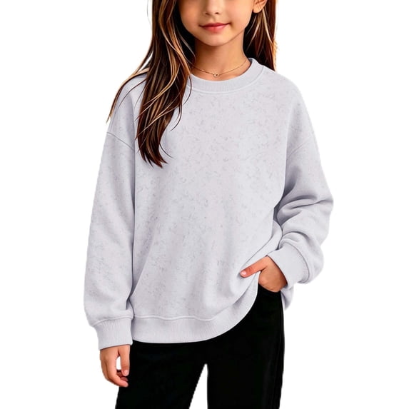Grblisyd Girls Crewneck Sweatshirts Kids Fashion Loose Drop Shoulder Pullover Basic Long Sleeve Fall Winter Clothes
