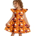 thumbnail image 1 of Grblisyd Girls Dress Halloween Pumpkin Ghost Print Flutter Sleeve A Line Dresses Casual Crew Neck Swing Dress for Girl 10-12Y, 1 of 4
