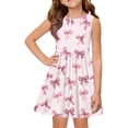 thumbnail image 1 of Grblisyd Girls Dress Summer Coquette Bow Print Sleeveless Ruched Crew Neck A Line Dress for Kids Casual 3-12 Y, 1 of 5