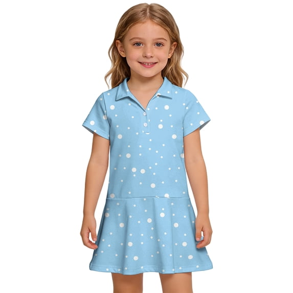 Grblisyd Girls Dresses Size 10-12 Kids Polka Dots Summer Short Sleeve Polo Collared Uniform Dress Casual Button UP A-line Dress with Pockets