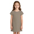 thumbnail image 1 of Grblisyd Girls Dresses Size 10-12 Solid Color Short Sleeve Casual Dresses Summer Kids Crew Neck Loose Midi Dress, 1 of 6