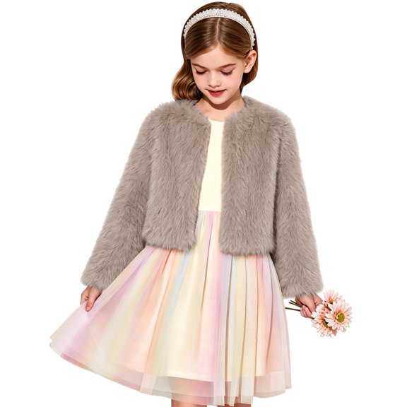 Grblisyd Girls Faux Fur Coat Fluffy Lapel Jackets Warm Winter Shaggy Outwear Kids Long Sleeve Open Front Fall Winter Clothes