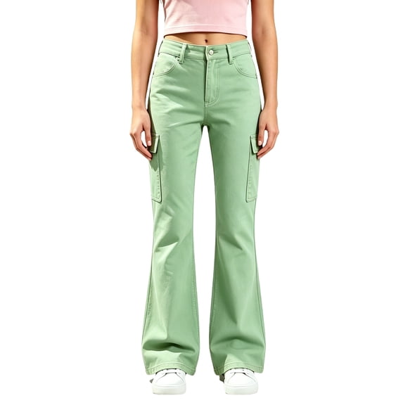Grblisyd Girls Flare Leg Uniform Pants High Waist Dress Bell Bottoms with Pockets Kids School Stretch Pants for Teen