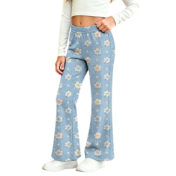 Grblisyd Girls Flare Pants Cute Graphic Bell Bottom Fake Jeans Pants High Waisted Straight Leg Stretchy Jeans Look Like Denim Pants