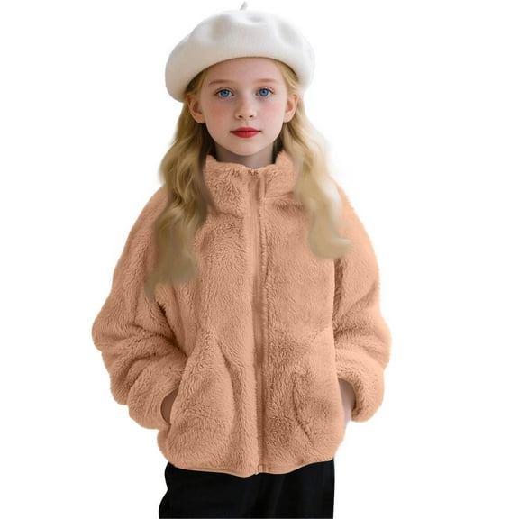 Grblisyd Girls Fleece Jacket Zipper Oversized Jacket Cozy Soft Stand-Up Collar Sherpa Fleece Jacket Polar Fleece Winter Coat Girls Jackets Size 7-8 Khaki 3-4 Years