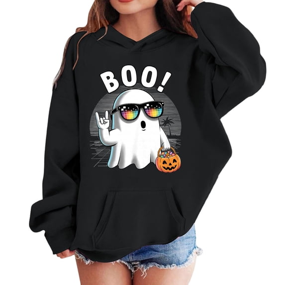 Grblisyd Girls Halloween Hoodies Cute Pumpkin Ghost Print Pullover Long Sleeve Hoodie Sweatshirt with Kangaroo Pocket