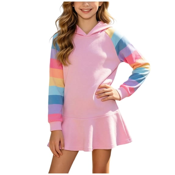 Grblisyd Girls Hoodies Dresses Long Sleeve Pullover Tops Drop Shoulder Sweatshirt Casual Dress