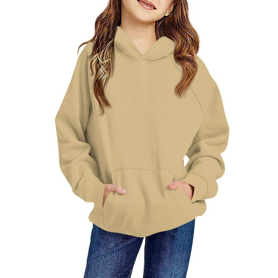 Grblisyd Girls Hoodies Kids 10-12 Youth Long Sleeve Oversized Hoodie Y2K Tween Tops Cute Graphic Hoodie Drawstring Pullover Sweatshirts Khaki 110