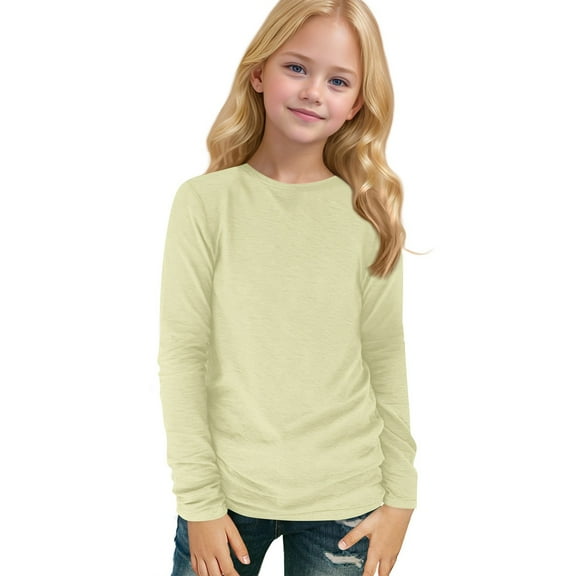 Grblisyd Girls Long Sleeve Shirts Fall Black Shirts Size 10-12 Cute Basic Shirt Trendy Kids Crew Neck Tshirt Girls Tops Teen Girls Clothes ,Beige 10-11Y