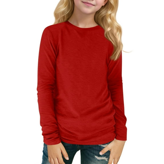 Grblisyd Girls Long Sleeve Shirts Size 10-12 Black Girls Tops Teen Girls Clothes Fall Kids Crew Neck Cute Tshirts Trendy Fall Outfits ,Red 6-7Y