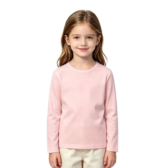 Grblisyd Girls Long Sleeve T Shirts Kids Cute Fall Tops Casual Crewneck Solid Color Basic Layering Tee for Everyday Wear