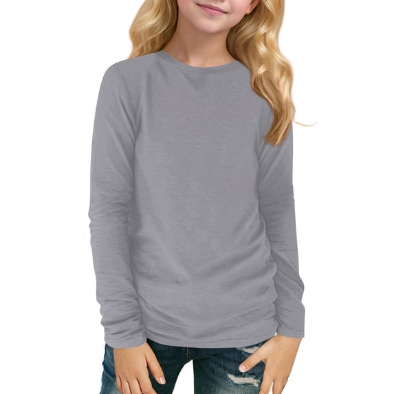 Grblisyd Girls Long Sleeve T Shirts Kids Fall Fashion Tops Crewneck Solid Color Basic Tees Size 10-12