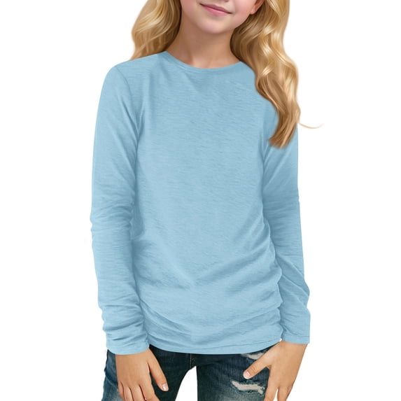Grblisyd Girls Long Sleeve T Shirts Kids Fall Fashion Tops Crewneck Solid Color Basic Tees Size 10-12