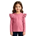 thumbnail image 1 of Grblisyd Girls Long Sleeve Tees Soft Fashion Ruffle T-Shirts Kids Solid Color Crewneck Basic Layering Tee for Everyday Wear, 1 of 5