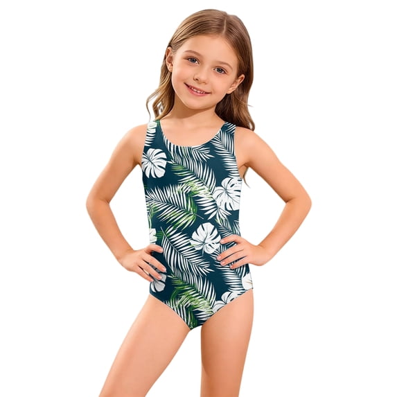 Grblisyd Girls One-Piece Swimsuit Cute Bathing Suit Racerback Keyhole Crew Neck Athletic Swimwear 2-13Y