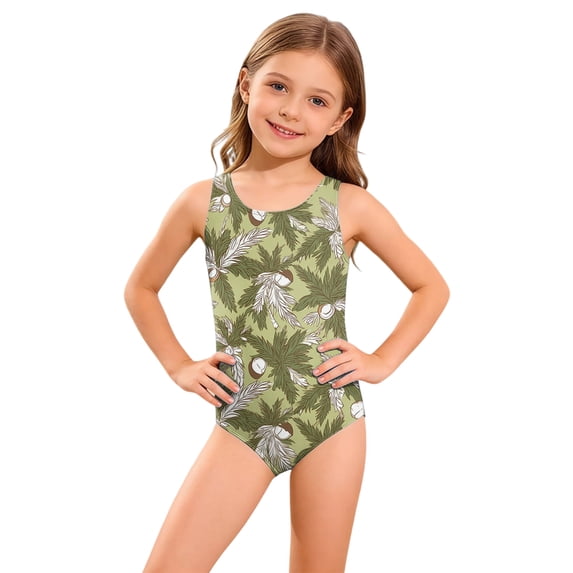 Grblisyd Girls One-Piece Swimsuit Cute Bathing Suit Racerback Keyhole Crew Neck Athletic Swimwear 2-13Y