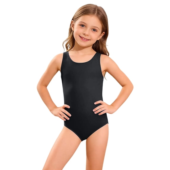 Grblisyd Girls' One Piece Swimsuit Solid Color Bathing Suits Crew Neck Racerback Swimsuits Size 2-13 Years