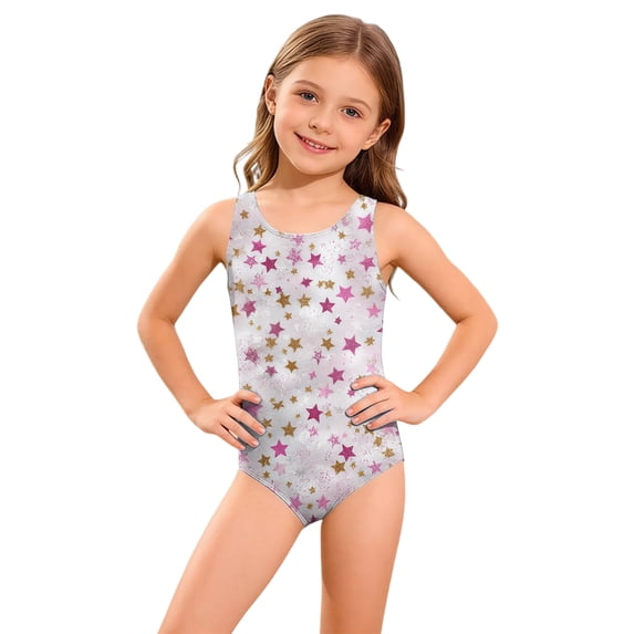 Grblisyd Girls One Piece Swimsuits Cute Cartoon Crew Neck Swimwear Athletic Bathing Suit 2-13Y
