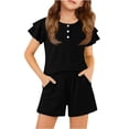 thumbnail image 1 of Grblisyd Girls Outfits Ruffle Short Sleeve Button Down Tshirts and Elastic Waist Shorts With Pockets Summer Sets Size 7-8, 1 of 2