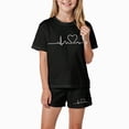 thumbnail image 1 of Grblisyd Girls Outfits Size 10-12 Kids Heart Print Short Sleeve T-Shirts Elastic Waist Shorts Casual Summer 2 Piece Clothing Sets, 1 of 5