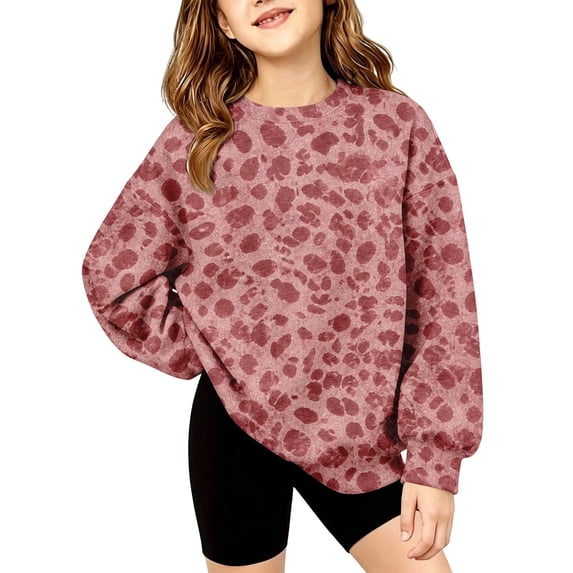 Grblisyd Girls Oversized Crewneck Sweatshirt Kids Fashion Leopard Print Long Sleeve Pullover Sweater