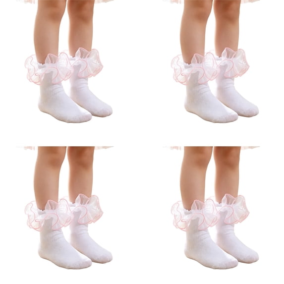 Grblisyd Girls Ruffle Socks Frilly Socks Cute Lace Socks for Kids 4 Pairs