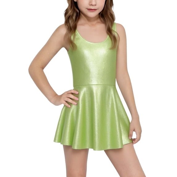 Grblisyd Girls Sequins Dress Kids Sparkly Shiny Metallic Sleeveless Dance Dress Ballet Dancewear Gymnastics Outfits