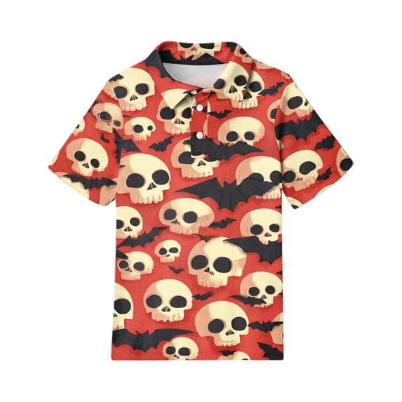 Grblisyd Girls Shirts Boys Short Sleeve Polo Shirt Halloween Pumpkin Ghost Print Tops 2-13 Years