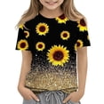 thumbnail image 1 of Grblisyd Girls Shirts Short Sleeve Soft Casual T-Shirts Sunflower Print Tees Tops Clothes for Kids, 1 of 5
