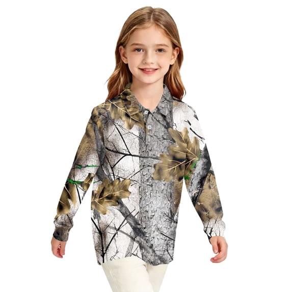 Grblisyd Girls Shirts Size 10-12 Camo Long Sleeve Polo Shirt Kids Maple Leaf Print Tops