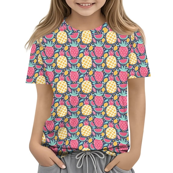 Grblisyd Girls Shirts Size 10-12 Summer Cute Cartoon Print Tops Casual Short Sleeve Crew Neck Graphic Tees