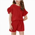 thumbnail image 1 of Grblisyd Girls Short Sets Cute Ruffle Short Sleeve T Shirts and Drawstring Elastic Waist Biker Shorts Fashion Set Ages 2-12 Years, 1 of 6
