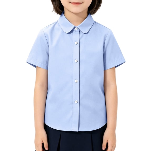 Grblisyd Girls Short Sleeve Button Down Blouse Fashion Peter Pan Collar School Uniform Shirt Preppy Tops for Girls