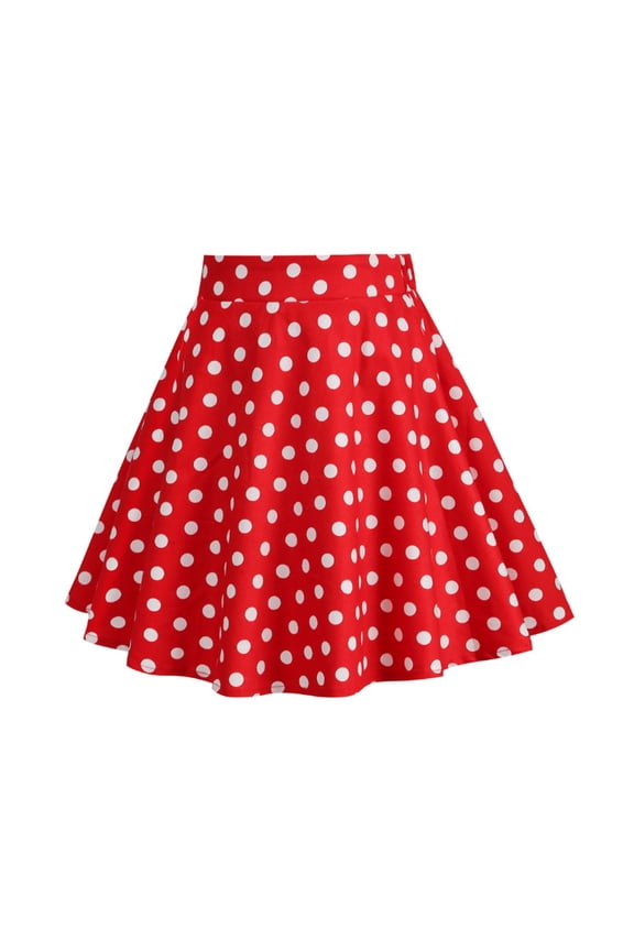 Girls Skirts Casual Polka Dots Mini A-line skirt High Waist Stretchy Flared Pleated Circle Skirts