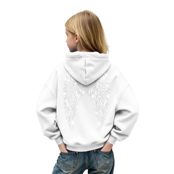 Grblisyd Girls Sparkly Rhinestone Angel Wing Hoodies Long Sleeve Hooded Sweatshirts Fashion Casual Pullovers With Pockets