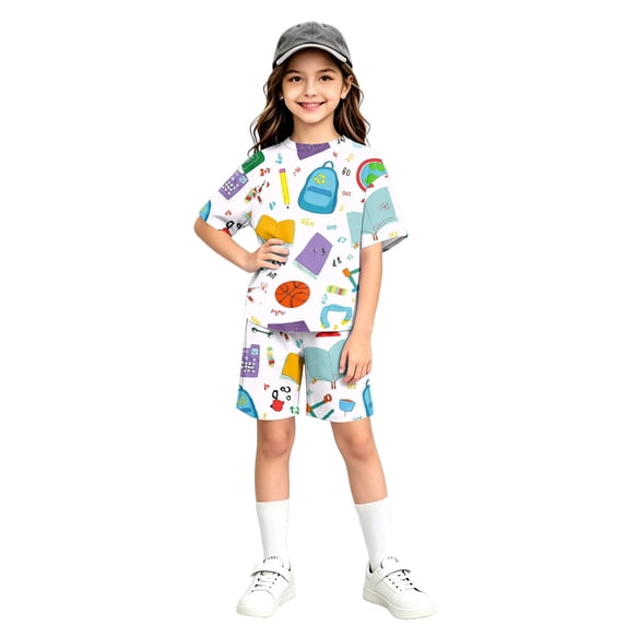 Grblisyd Girls Summer 2 Piece Outfits Casual Kids Lounge Sets Shorts Sleeve Tops and Elastic Waist Shorts