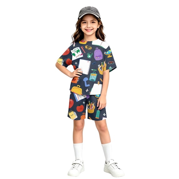 Grblisyd Girls Summer Outfits 2 Piece Clothes Crew Neck Short Sleeve Top and Casual Short Back to School Sets