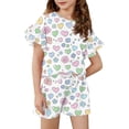 thumbnail image 1 of Grblisyd Girls Summer Outfits 2 Piece Sets Fruit Print Ruffle Short Sleeve Shirts and Drawstring Elastic Waist Shorts Set Kids Clothes, 1 of 4