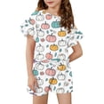 thumbnail image 1 of Grblisyd Girls Summer Outfits Casual Cute Cartoon Print Ruffle Short Sleeve Shirts and Drawstring Elastic Waist Biker Shorts 2 Piece Clothing Sets, 1 of 4