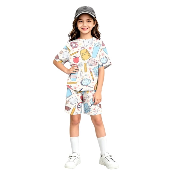 Grblisyd Girls Summer Outfits Casual Lounge Set Short Sleeve T Shirt and Elastic Waist Shorts 2 Piece Back to School Sets