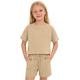 thumbnail image 1 of Grblisyd Girls Summer Outfits Casual Solid Color Crew Neck Short Sleeve T Shirt and Drawstring Elastic Waist Shorts With Pockets 2 Piece Clothing Sets, 1 of 4
