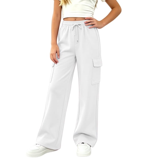 Grblisyd Girls Sweatpants Preppy Kids Cargo Pants Wide Leg Baggy Sweat Pants Teen Joggers Casual Trousers with Pockets