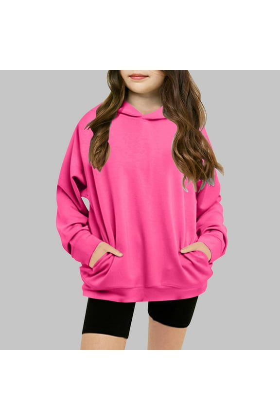 Girls Sweatshirt Kids 10-12 Oversized Hoodie Youth Long Sleeve Y2K Tween Tops Cute Graphic Hoodie Drawstring Pullover Kids Clothes Hot Pink 160