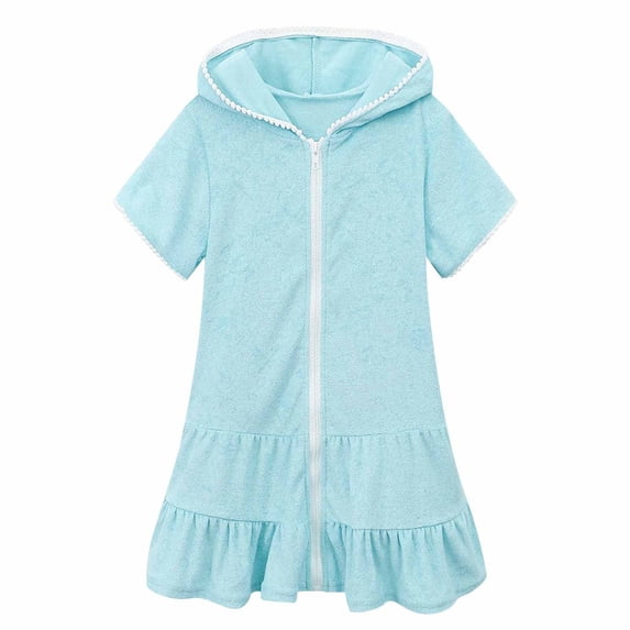 Grblisyd Girls Swim Cover Up Kids Swimsuit Coverup Terry Zip-Up Beach Bathing Suit Wraps