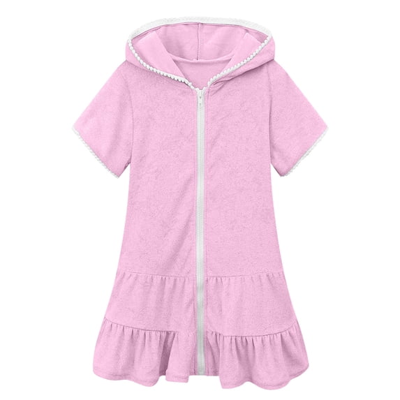 Grblisyd Girls Swim Cover Up Kids Swimsuit Coverup Terry Zip-Up Beach Bathing Suit Wraps