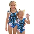 thumbnail image 1 of Grblisyd Girls Swimsuit Flutter Sleeve Hawaiian One Piece Bathing Suit Crew Neck Girls'Swimwear 10Y, 1 of 6