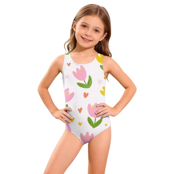 Grblisyd Girls Swimsuit Size 10-12 Cute Cartoon Bathing Suit Crew Neck One Piece Sporty Quick Dry Girls' Swimwear